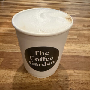 Hot cappuccino with steamed milk foam at The Coffee Garden in Uptown Houston.
