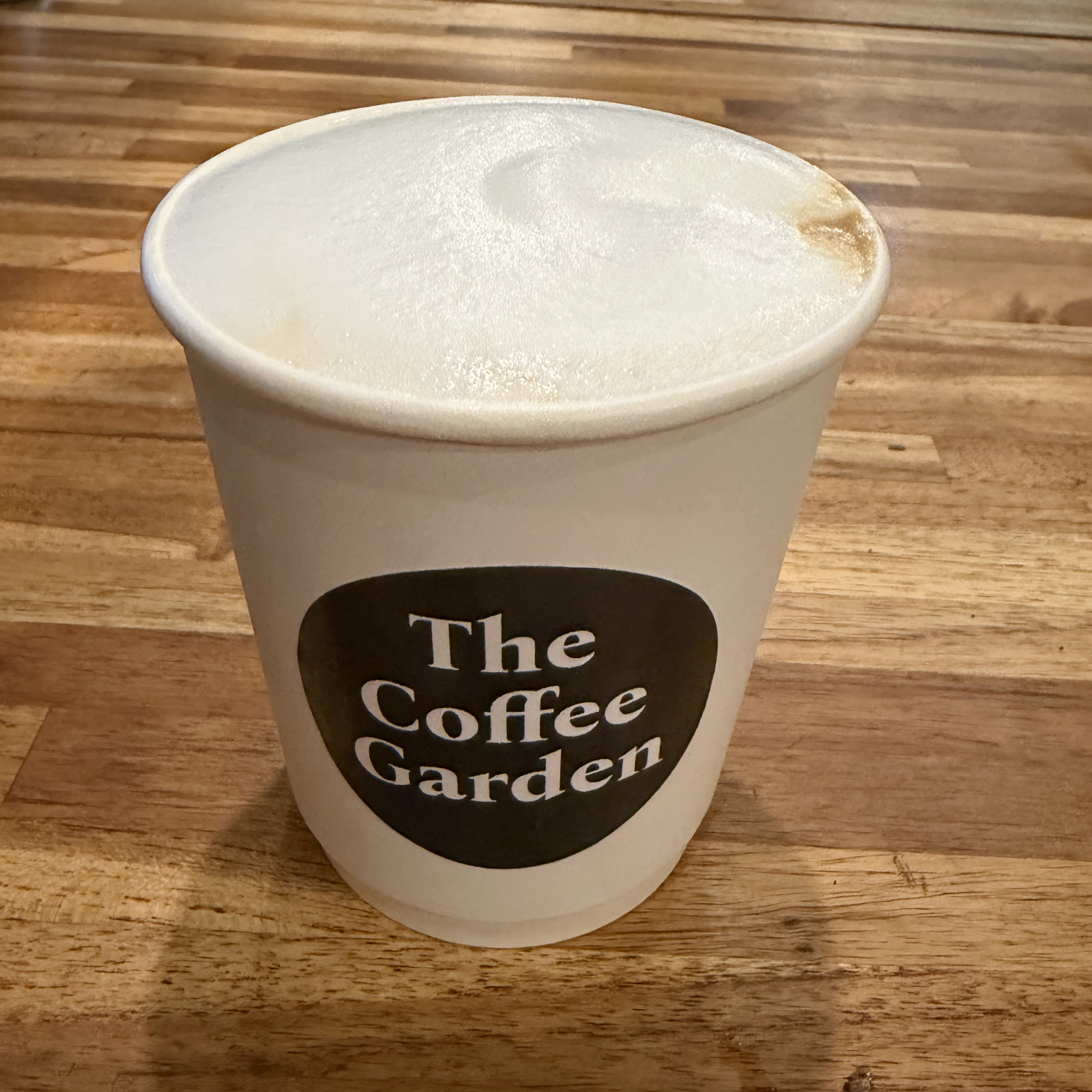 Hot cappuccino with steamed milk foam at The Coffee Garden in Uptown Houston.