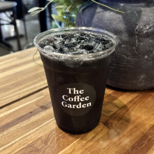 Charcoal Lemonade with activated charcoal and agave at The Coffee Garden in Uptown Houston.