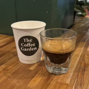 Double Espresso with natural crema at The Coffee Garden in Uptown Houston.