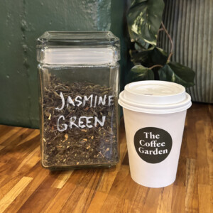 Jasmine Green premium loose-leaf tea at The Coffee Garden in Uptown Houston.