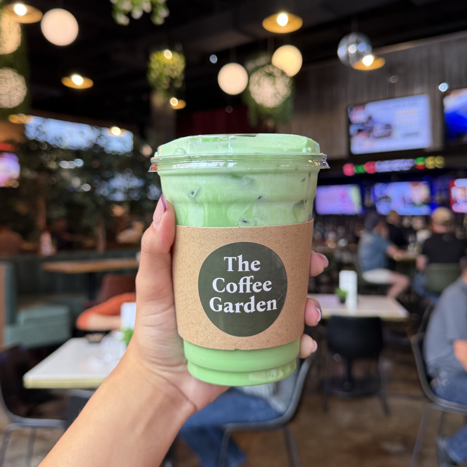 Pandan Matcha Cloud matcha latte with pandan cold foam at The Coffee Garden inside Conservatory Galleria in Houston, TX 77056.