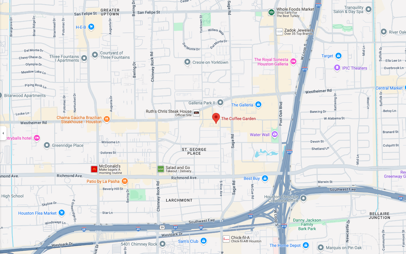 Map - The Coffee Garden, Galleria Coffee Shop (5353 West Alabama St., Suite 100, Houston, TX)