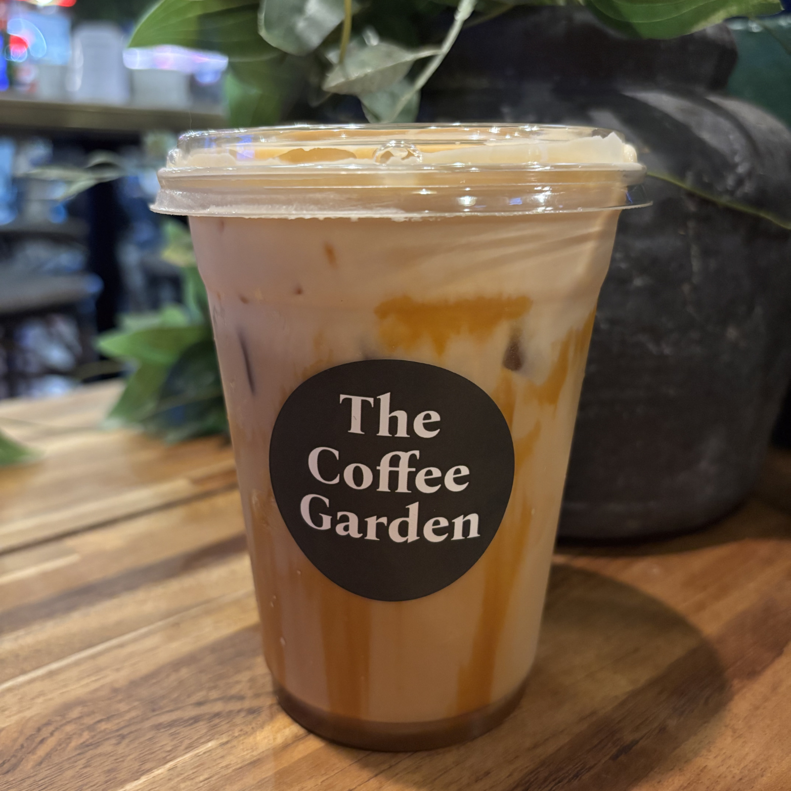 Iced Pumpkin Pie Latte with pumpkin cold foam at The Coffee Garden Galleria in Uptown Houston.
