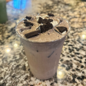 Cookies n' Cream Latte with cold foam and crushed Oreo cookies at The Coffee Garden in Uptown Houston.