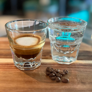 Macchiato Coffee served with Topo Chico