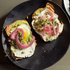 avocado toast breakfast at houston heights cafe